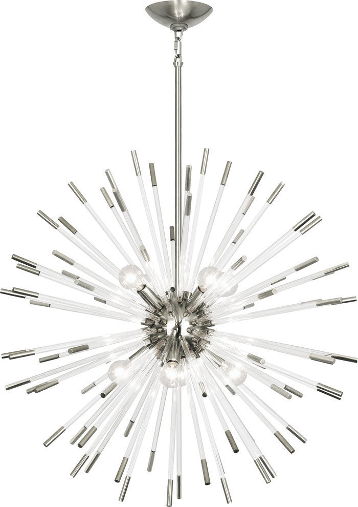 Andromeda Chandelier, Polished Nickel With Clear Acrylic Rods