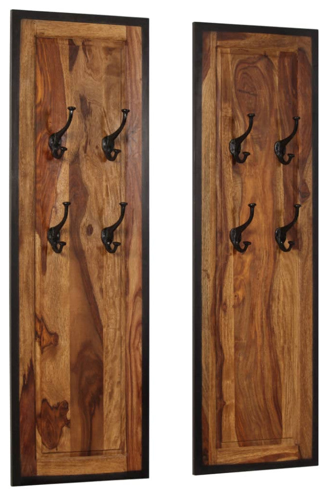 vidaXL Coat Racks Coat Hook for Towel Hook Rack Rail 2 Pcs Solid Sheesham Wood