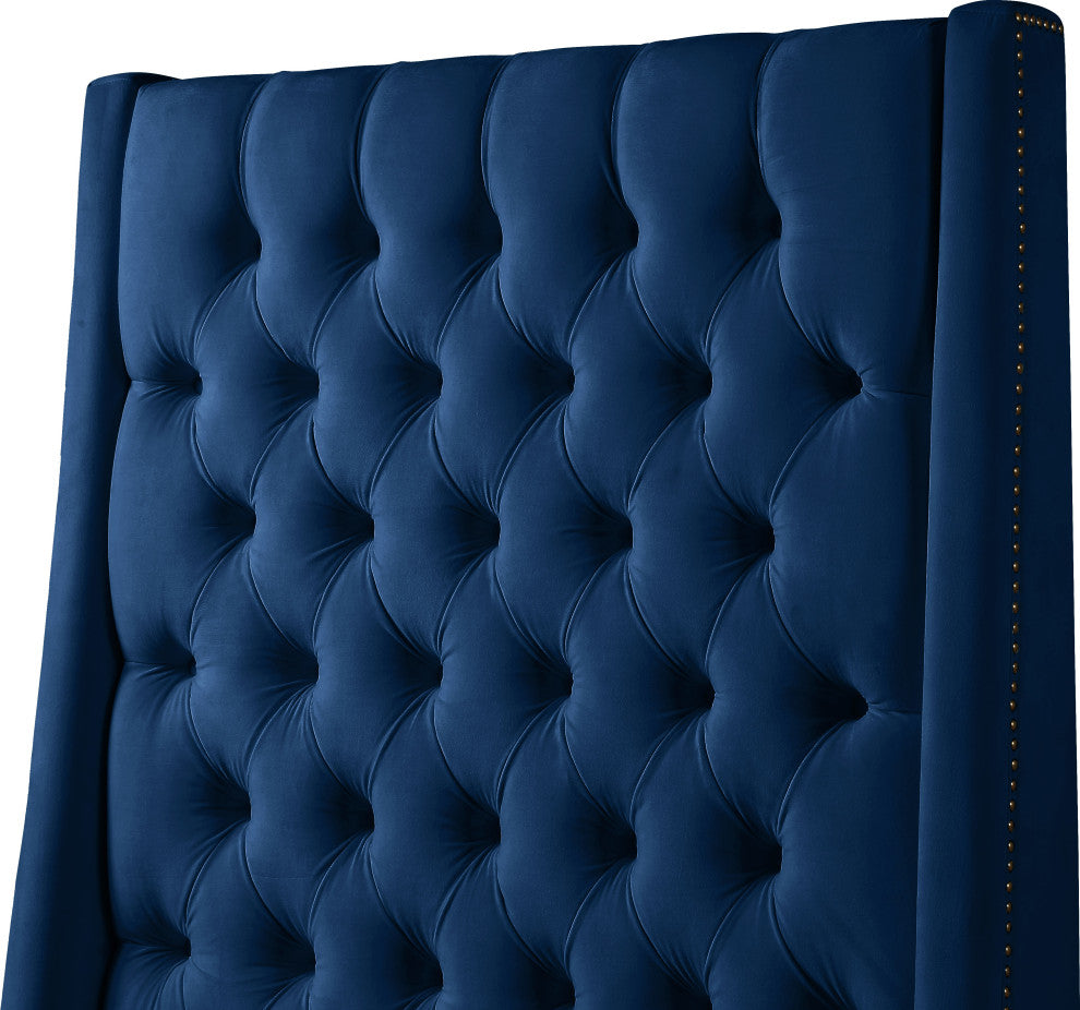 Fritz Velvet Upholstered Bed, Navy, Twin