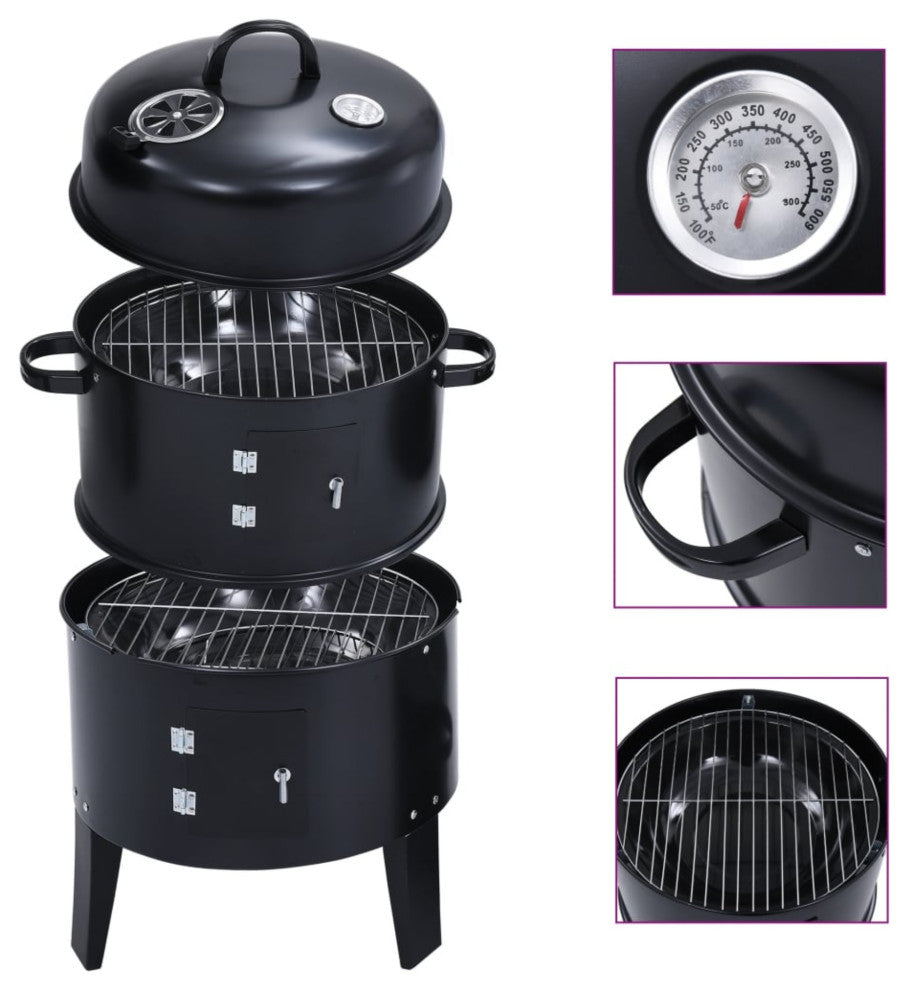 vidaXL 3-in-1 Charcoal Smoker BBQ Grill 15.7"x31.4
