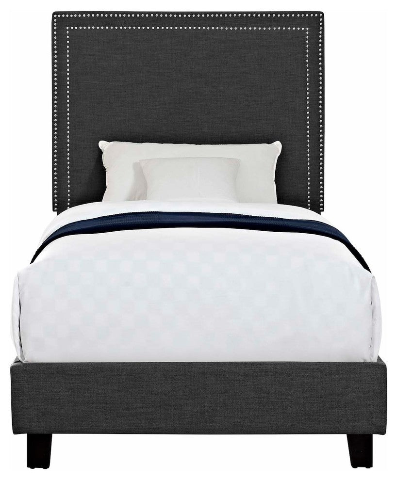 Picket House Furnishings Emery Upholstered Platform Bed, Charcoal, Twin