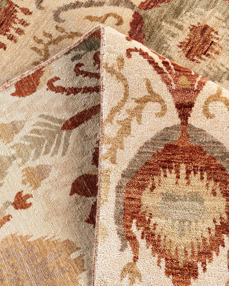 Ikat One-of-a-Kind Hand-Knotted Area Rug Beige, 7' 10" x 10' 1"