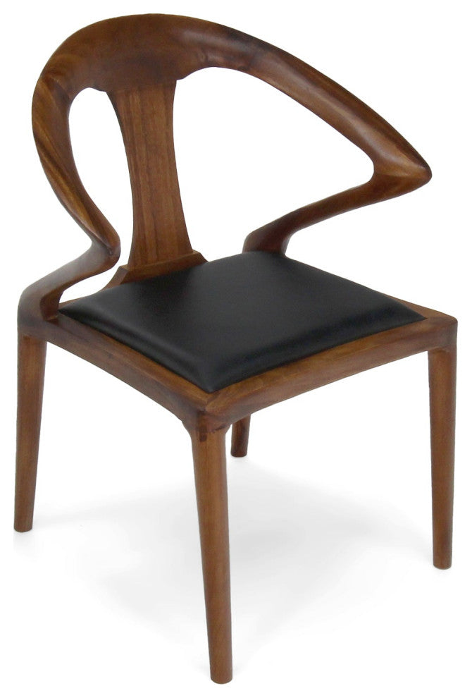 Isosceles Dining Guest Chair Solid Walnut Black Leather Seat MCM