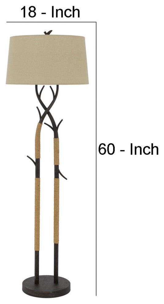 Benzara BM272216 60" Metal Tree Branch Base Floor Lamp, Dimmer, Black