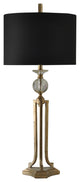 Vintage Gold Metal and Glass Lamp with Black Fabric Drum Shade