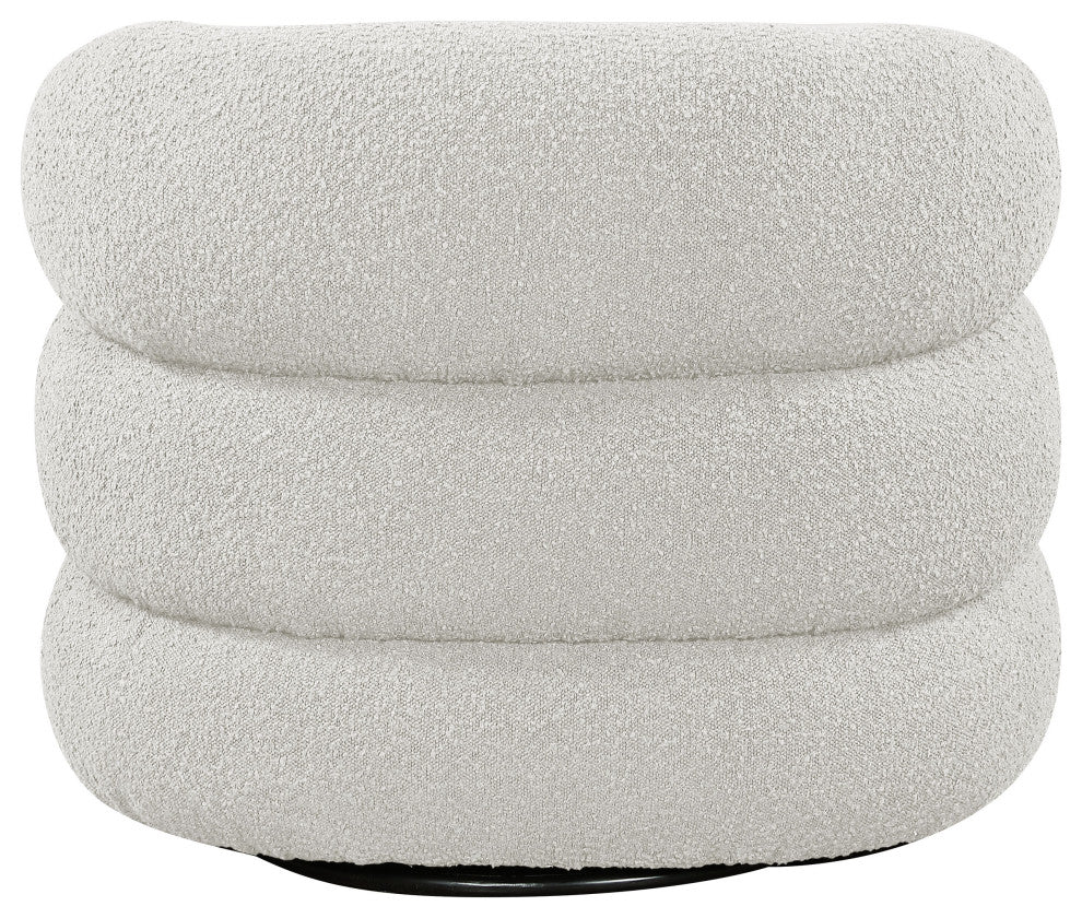 Roxbury Boucle Fabric Upholstered Swivel Accent Chair, Cream