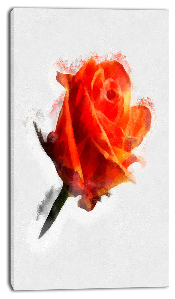 Red Rose Drawing with Watercolor, Floral Canvas Art Print, 16"x32"