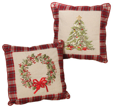 Plush Throw Pillows With Wreath and Christmas Tree Holiday Accents
