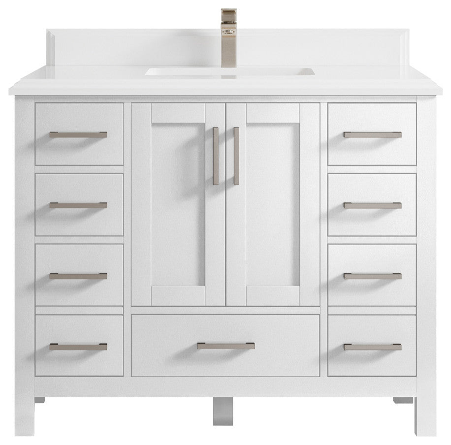 Malibu 42 Single Sink Bath Vanity in White  1.5" White Quartz