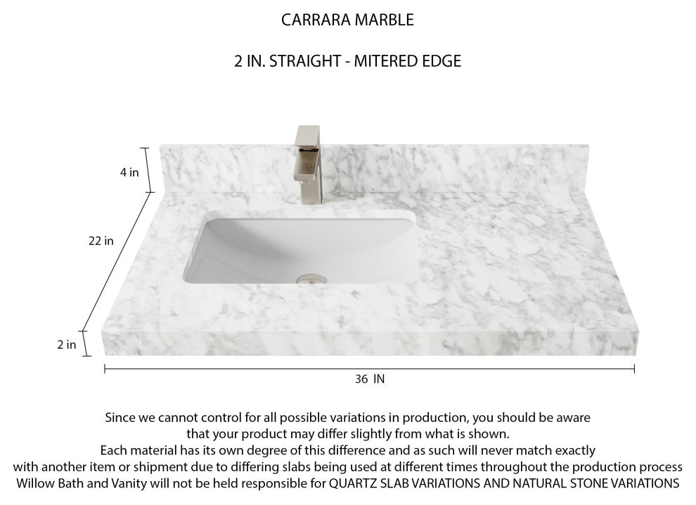 Madison Teak 36 Left Offset Bath Vanity in Light Natural 2" Carrara Marble