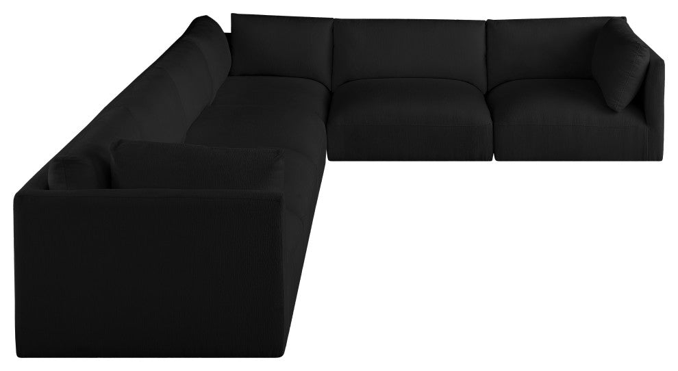 Ease Fabric Upholstered L-Shaped Modular Sectional, Black, 6 Piece: 3 Corner, 3 Armless