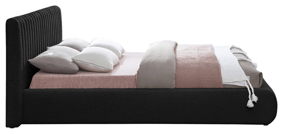 Nash Boucle Fabric Upholstered Bed, Black, King