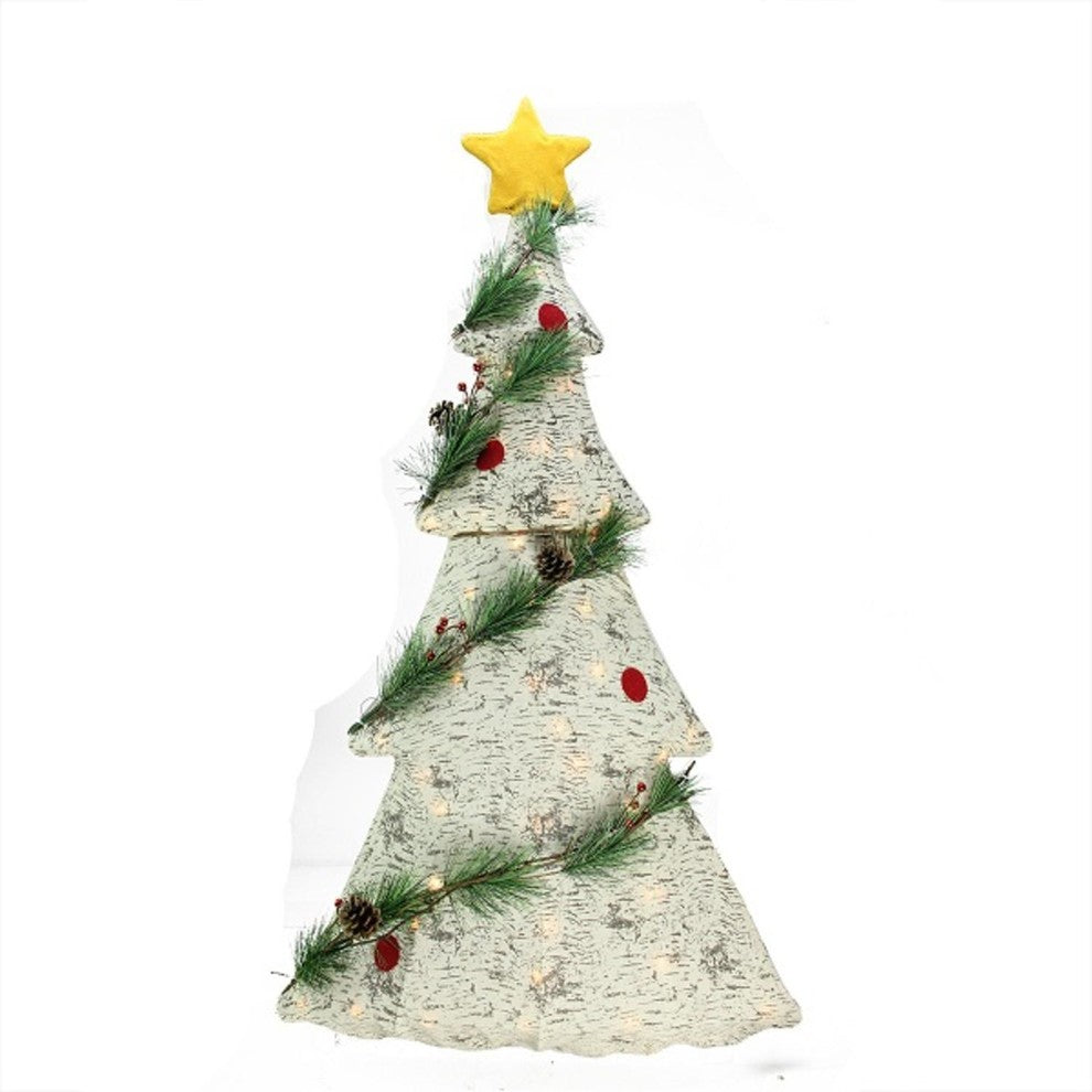 42" Lighted 2-D Country Rustic Birch Christmas Tree Decoration, Clear Lights