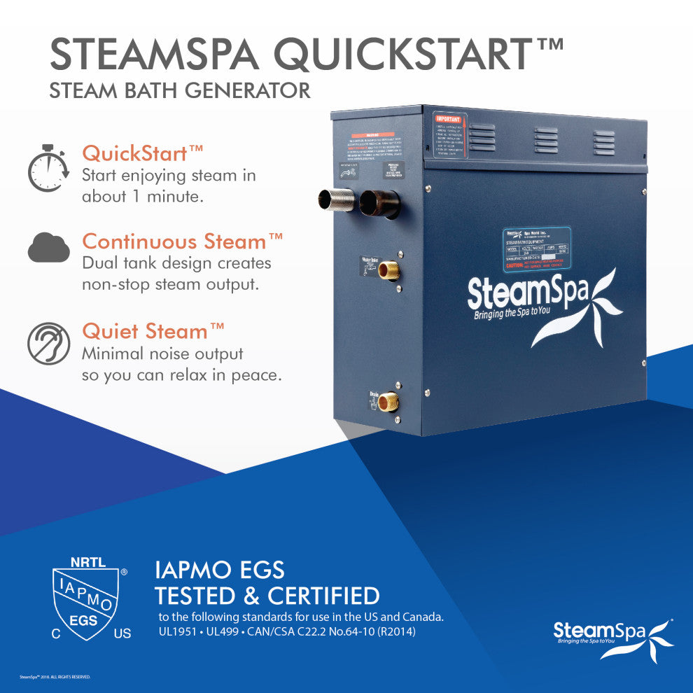 7.5 KW QuickStart Acu-Steam Bath Generator,Built-in Auto Drain,Polished Gold