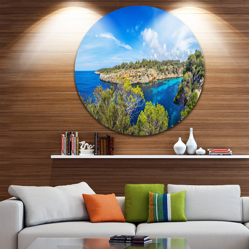 Famous Cove Of Cala Pi Mallorca, Seascape Disc Metal Wall Art, 23"