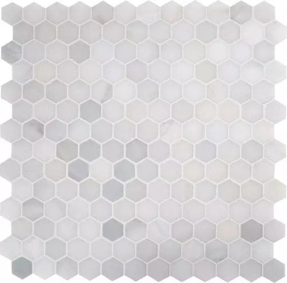Greecian White Hexagon Polished Marble Mosaic, 10 Sheets