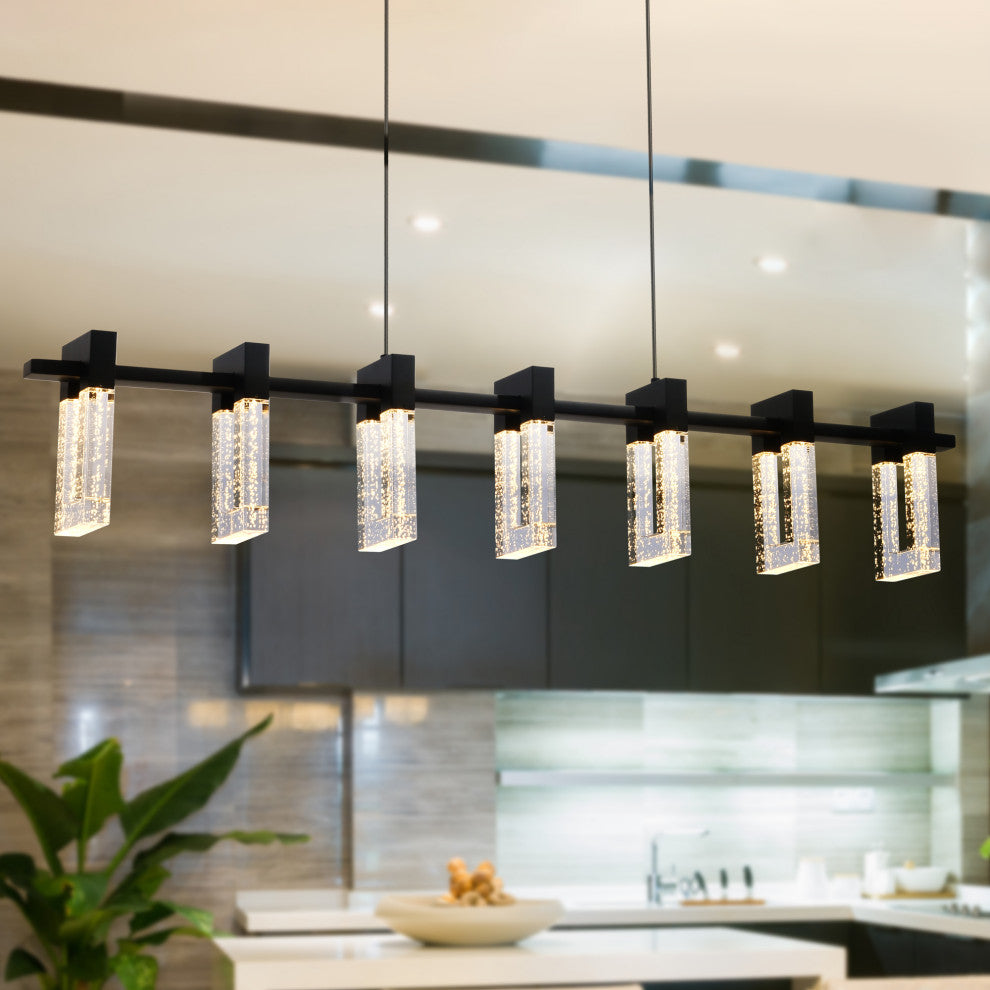Sorrento 40" 7 Shades ETL Certified Integrated LED Linear Chandelier, Black
