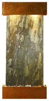 Cascade Springs Water Fountain, Natural Green Slate, Rustic Copper, Square