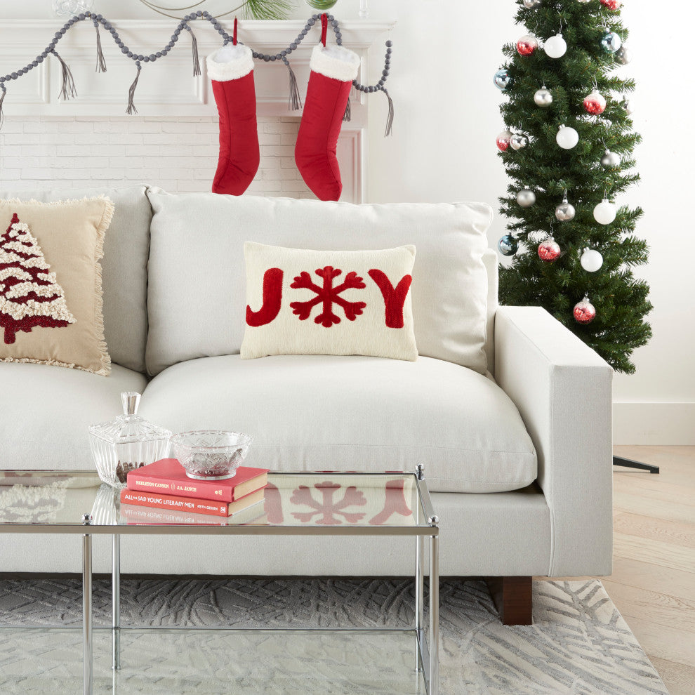 Mina Victory DV080 Throw Pillow, Ivory/Red, 12"X18"