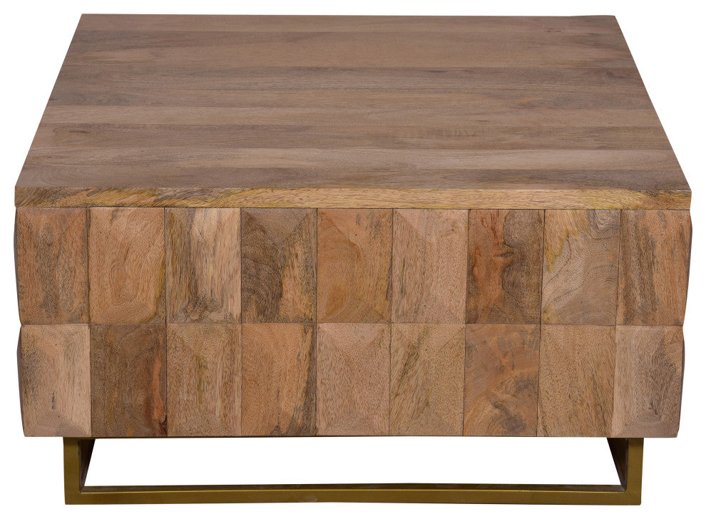 33" Lift Top Storage Trunk Coffee Table Square Mango Wood Natural Brown