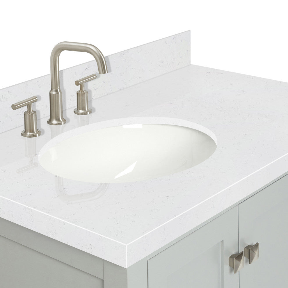 Ariel Cambridge 36" Left Offset Single Oval Sink Vanity, Carrara Quartz, Gray