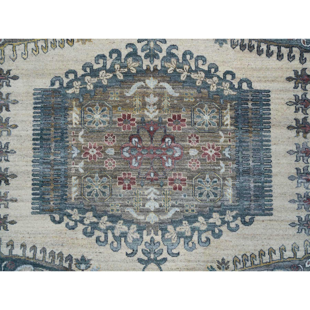 Ivory Hand Knotted Reimagined Viss Design 100% Wool Oriental Rug, 10'x14'