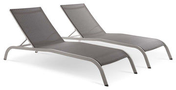 Savannah Outdoor Patio Mesh Chaise Lounge Set of 2 Gray