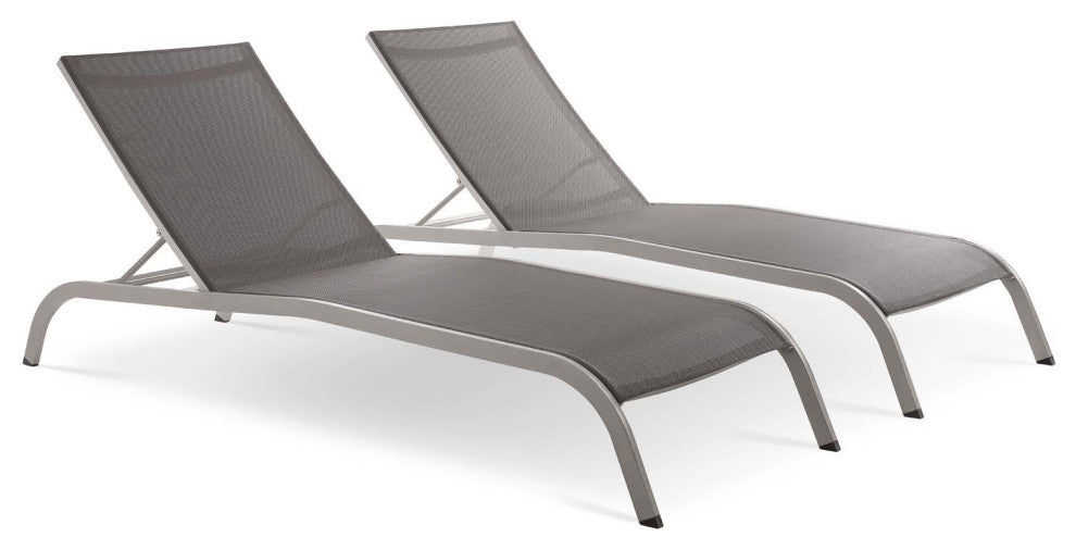 Savannah Outdoor Patio Mesh Chaise Lounge Set of 2 Gray