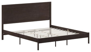 Asher Solid Wood Platform Bed with Wooden Slats and Headboard, Dark Brown, King