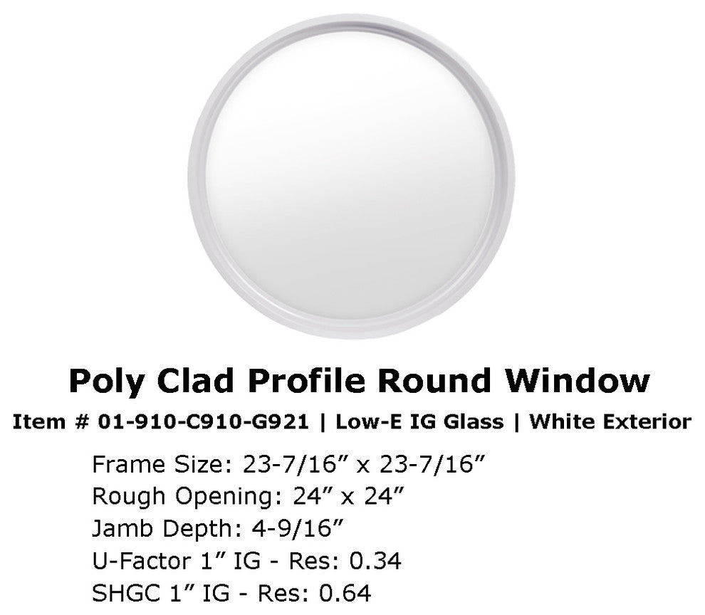 Rambler 4 Season Poly Round Window, Clear Insulated Glass, White, Low-E Insulate