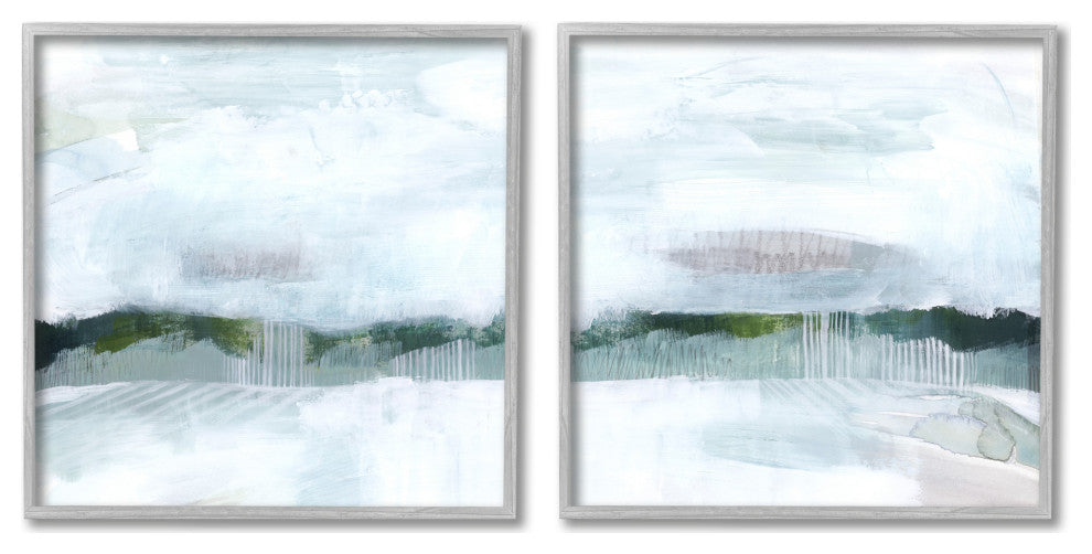 Rainy Day Abstract Field Landscape Busy Grey Green,17 x 17