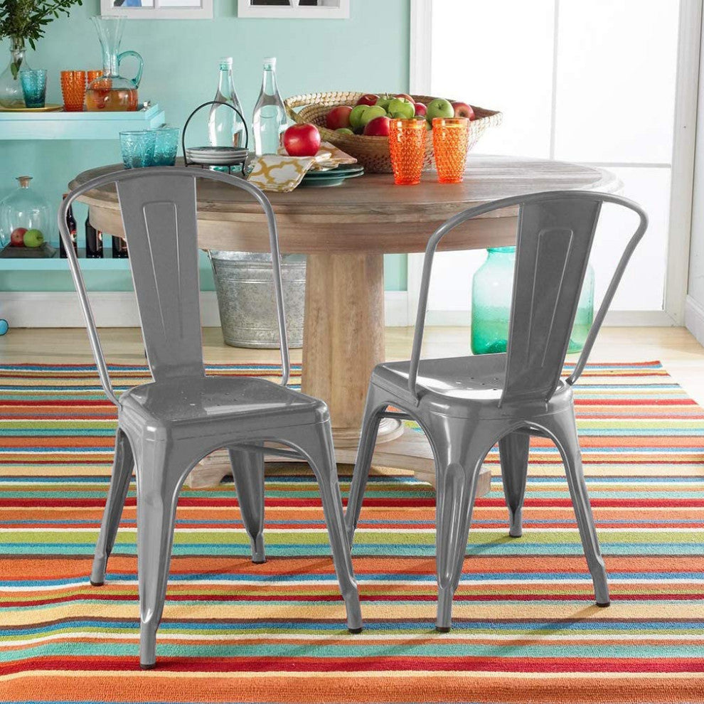 Metal Dining Chair Indoor-Outdoor Use Stackable, Set of 4, Grey
