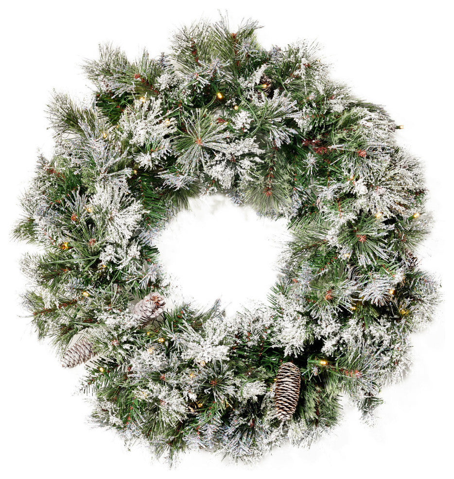 24" Mixed Spruce LED Artificial Christmas Wreath, Green