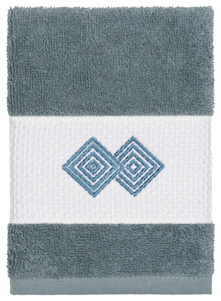 Linum Home Textiles Noah Embellished, Teal, Washcloth, Single
