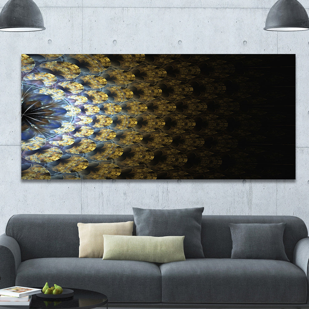 Symmetrical Gold Fractal Flower, Oversized Abstract Canvas Art Print, 60x28