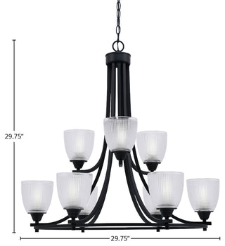 Paramount 9-Light Chandelier, Matte Black, 5" Clear Ribbed Glass