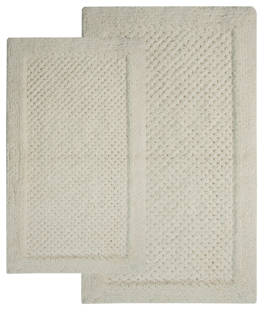 Bath Rug Cotton, 2 Piece Set, 34"x21" and 36"x24", Ivory, GSF 180, Waffle