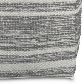 Carina Square Woven Pouf, Black Melange, White