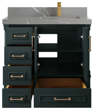 Aberdeen 36 Right Offset Bath Vanity in Dark Forest Green 2" Piatra Gray