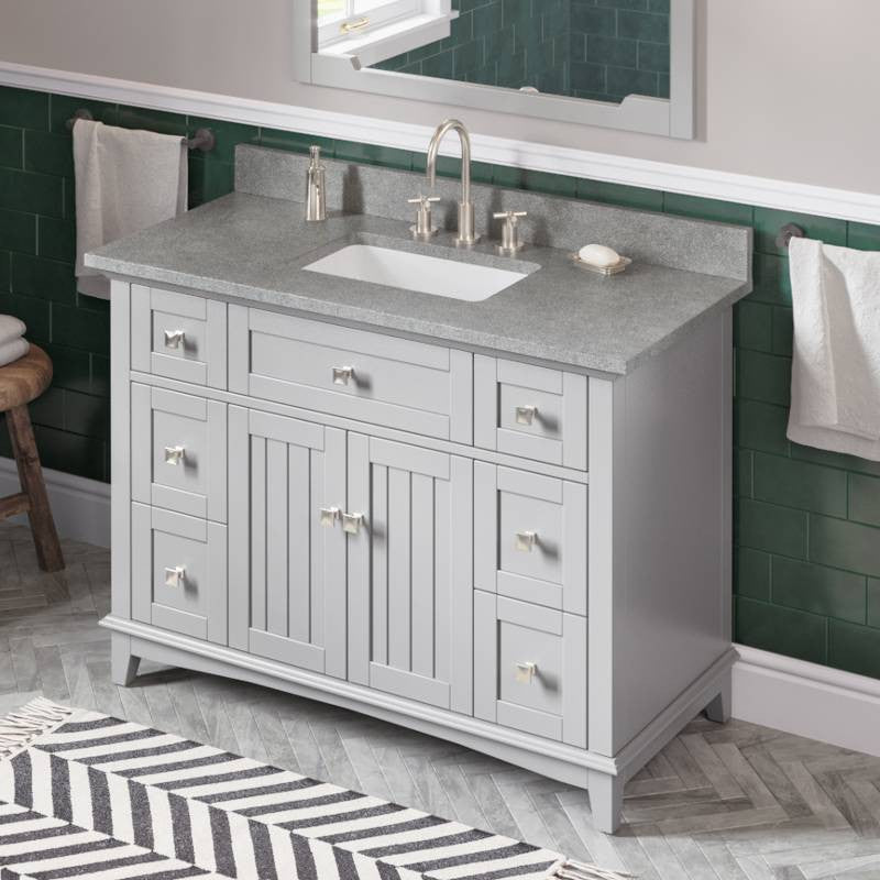 Savino Modern 48" Grey Single Sink Vanity, Steel Grey Cultured Marble Vanity Top