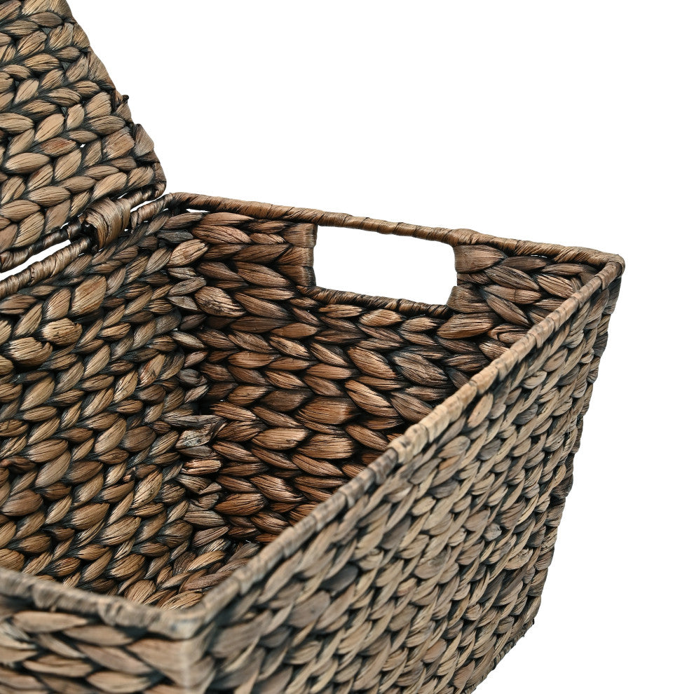 Wilder Woven Hyacinth Rectangular Storage Baskets With Lids, Handles, Set of 2