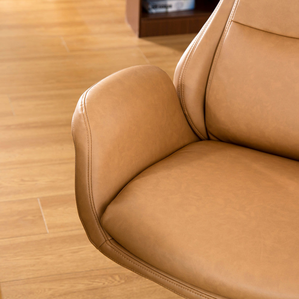 Mid-Century Modern Air Leatherette Adjustable Swivel High Back Office, Camel