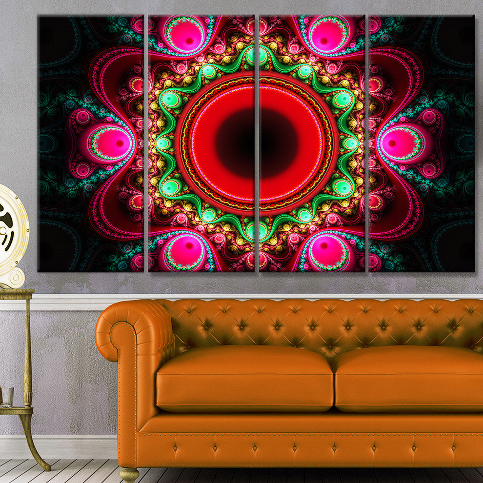 Pink Wavy Curves and Circles, Abstract Canvas Art Print, 48"x28", 4 Panels