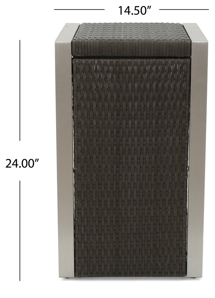 GDF Studio Outdoor Wood Finish C-Shaped End Table, Aluminum Frame, Gray
