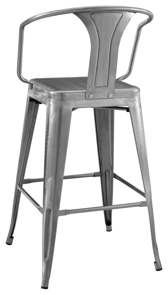 Bar Stool Chair Barstool, Set of 4, Metal, Gunmetal Silver, Modern, Bar Pub