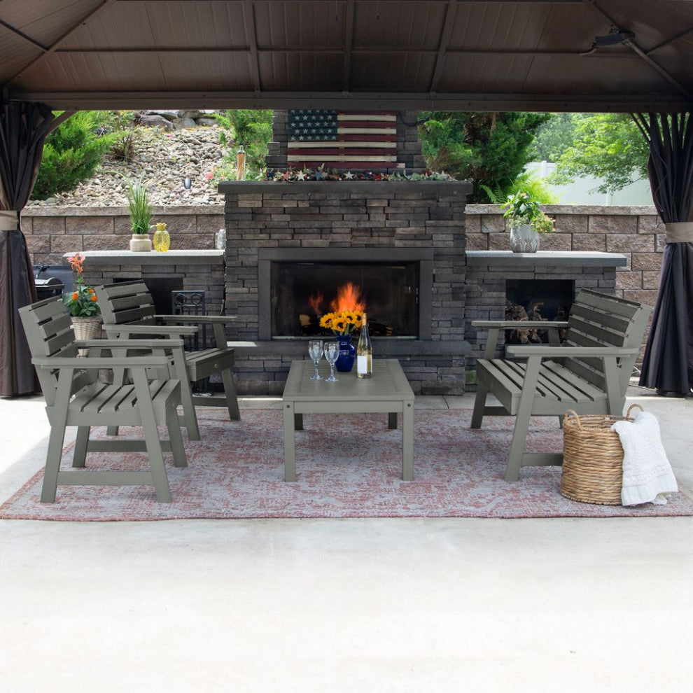 4' Weatherly Bench, Chairs, Conversation Table, 4-Piece Set, Coastal Teak