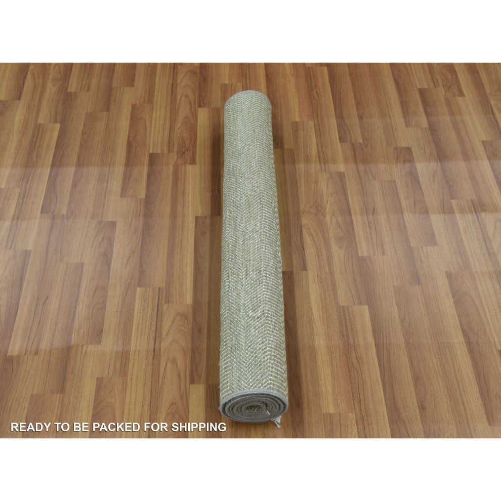 Light Green, Hand Knotted Grass Design, Wool and Silk Rug, 3'0"x5'3"