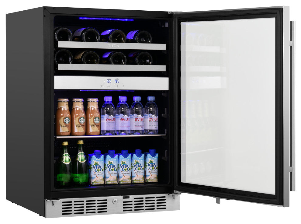 Titan Signature 24" 16 Bottle 70 Can SS Door Dual Zone Wine and Beverage Cooler