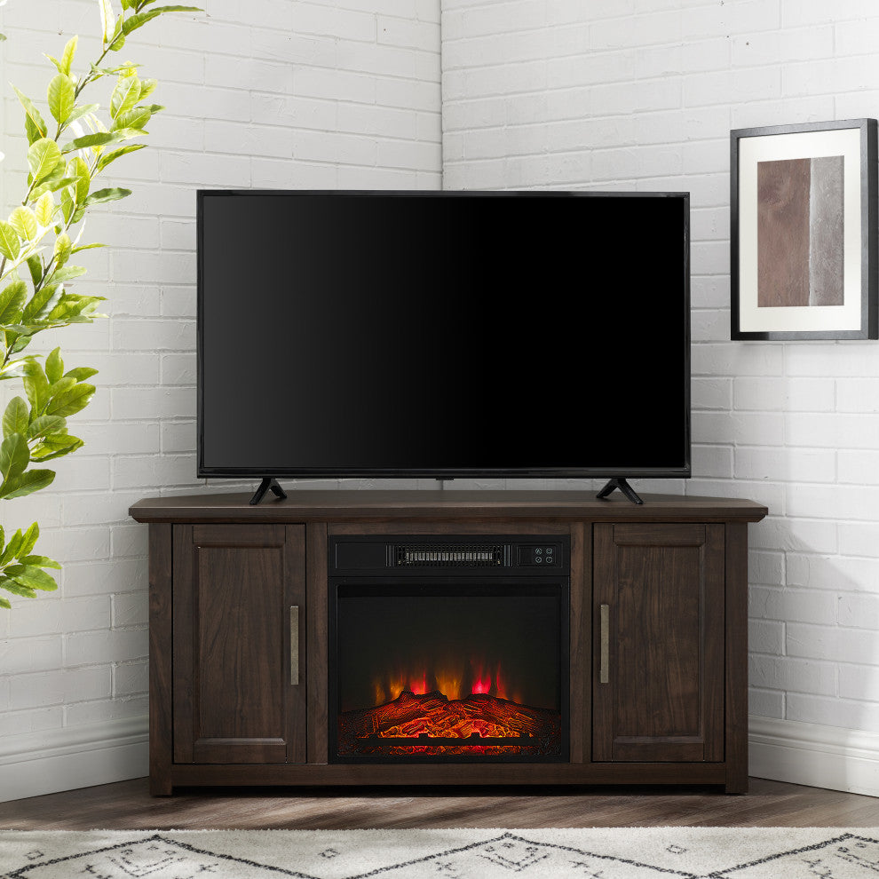 Camden 48" Corner TV Stand With Fireplace, Dark Walnut