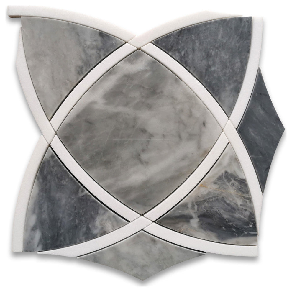 Bardiglio Gray Marble Celtic Waterjet Mosaic Tile Thassos White Ribbon, 1 sheet
